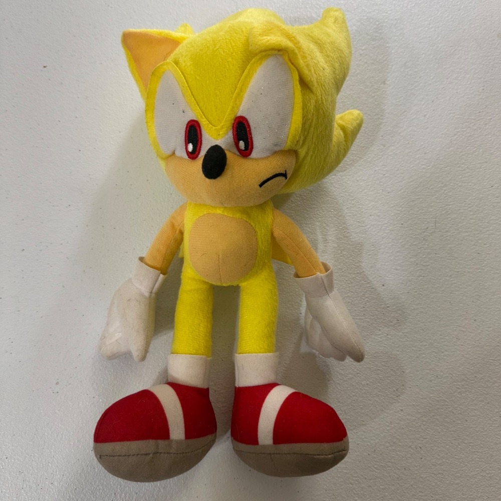 Super Sonic the Hedgehog Plush Toy Yellow‎ Red Shoes Zipper Pocket 10 Inch